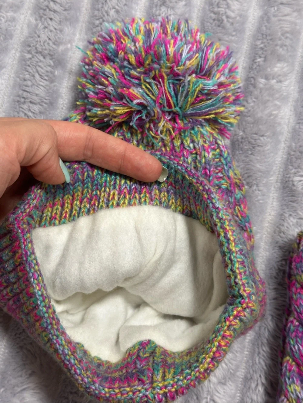 Kids Multicolor Pom Beanie, Scarf & Gloves Set - Cozy Knit